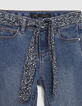 Jean FLARE bleu Waterless avec ceinture-foulard fille-2