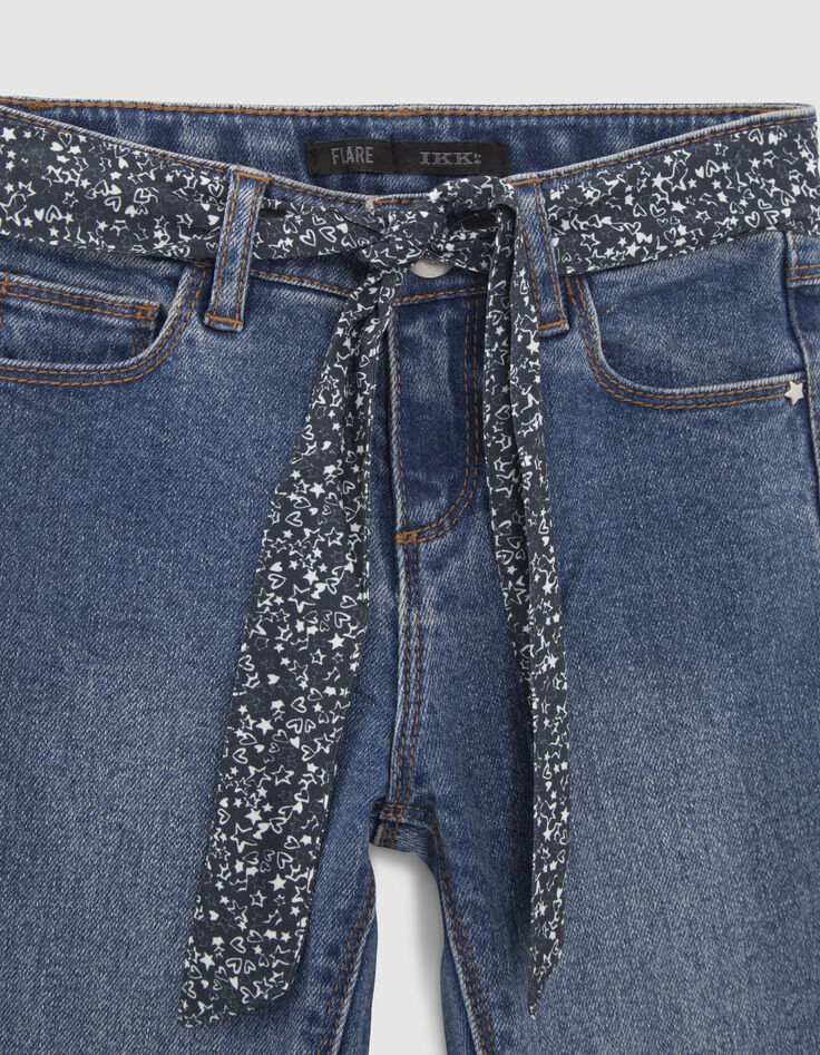 Jean FLARE bleu Waterless avec ceinture-foulard fille-2