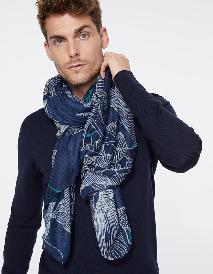 Chèche marine motifs fleurs et dragons Homme-2