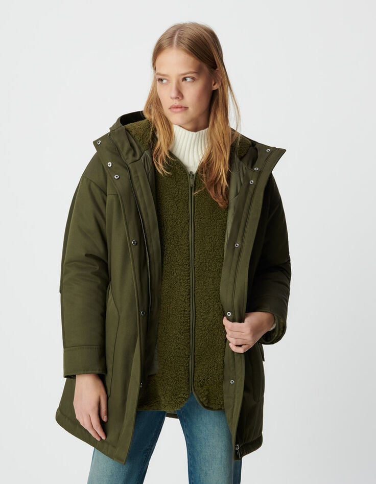 Khakifarbener 3-in-1 Parka und Wendeanorak Damen-4 Khakifarbener 3-in-1 Parka und Wendeanorak Damen-4