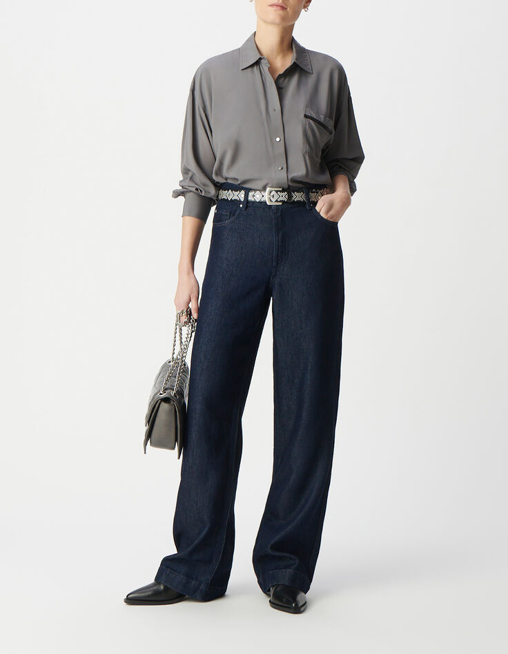 Chemise gris moyen oversize détail bijoux Femme-1