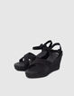 Women’s black raffia platform sandals with ankle buckle-5