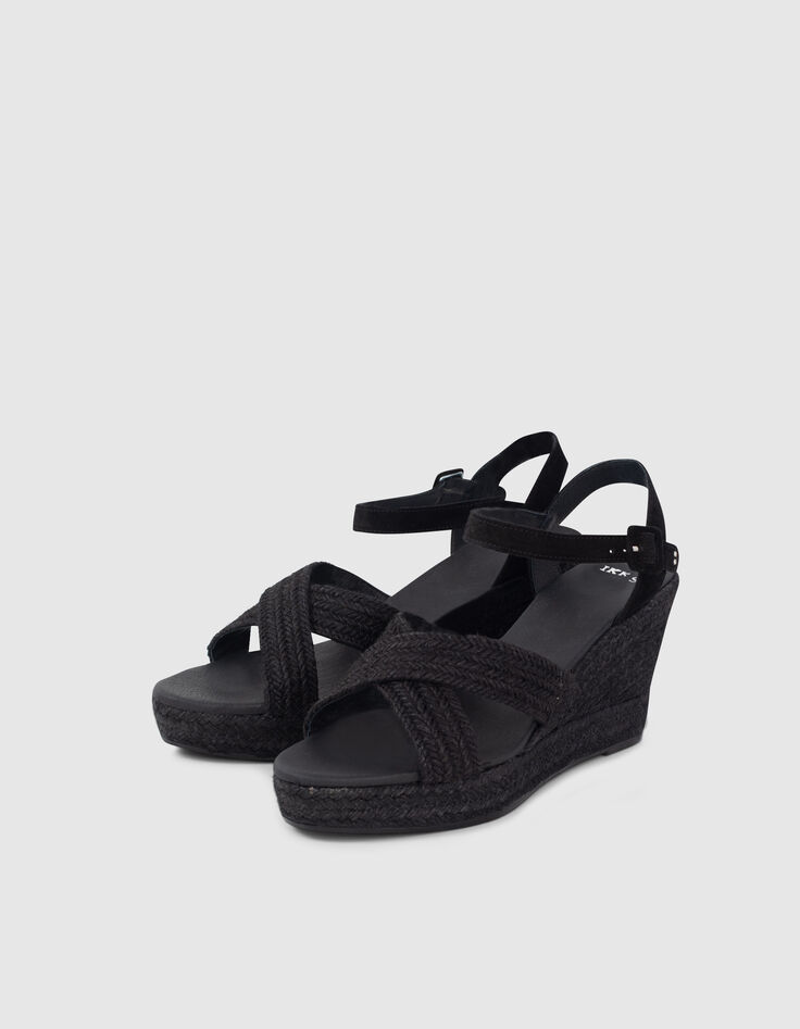 Women’s black raffia platform sandals with ankle buckle-5