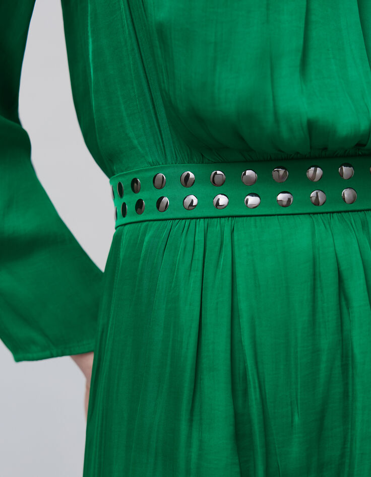 Robe vert pré froissée clous à la taille Femme-5