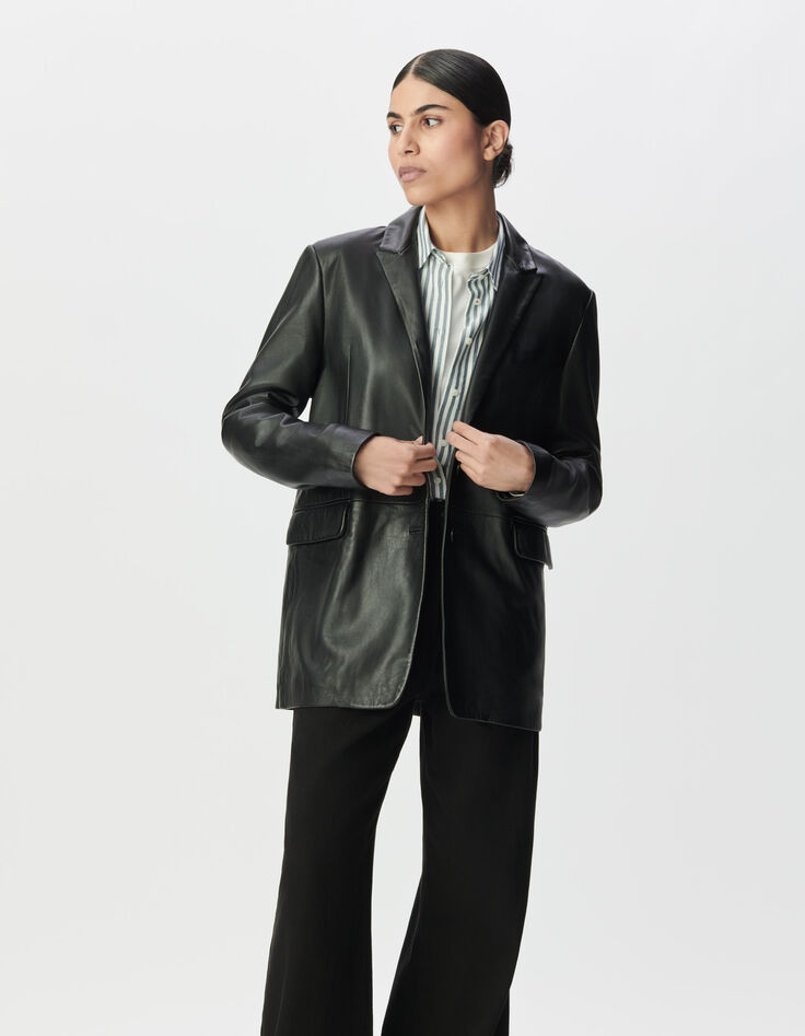 Veste de tailleur oversize noire cuir Femme-2