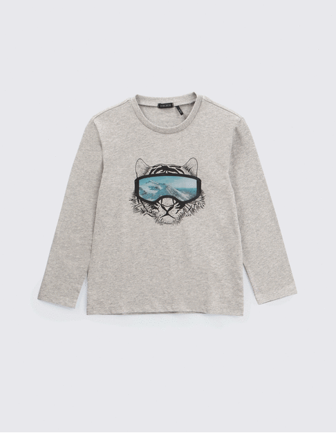 Grijs T-shirt lenticulaire opdruk tijger en masker jongens - IKKS