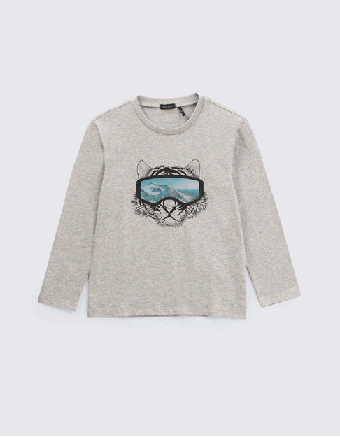 Boys’ grey T-shirt with tiger and lenticular mask image