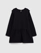 Zwarte sweatstof jurk met borduursel meisjes-2