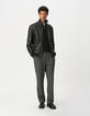 Blouson noir en cuir avec bords-côtes Homme-2 Blouson noir en cuir avec bords-côtes Homme-2