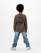 Boys’ khaki waffle T-shirt with embroidery front and back-2