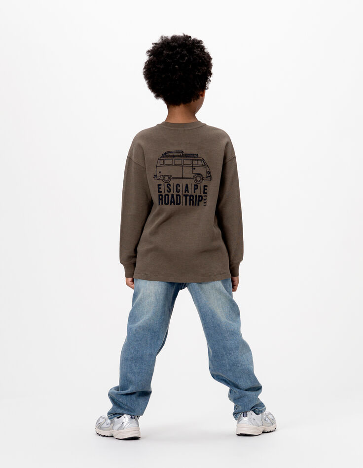 Boys’ khaki waffle T-shirt with embroidery front and back-2 Boys’ khaki waffle T-shirt with embroidery front and back-2
