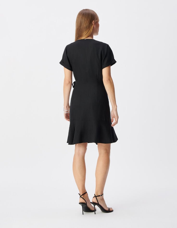 Robe courte noire forme portefeuille Femme-2