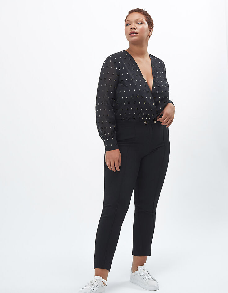 Langer schwarzer Overall mit Bluse in Schwarz und Gold I.Code-5