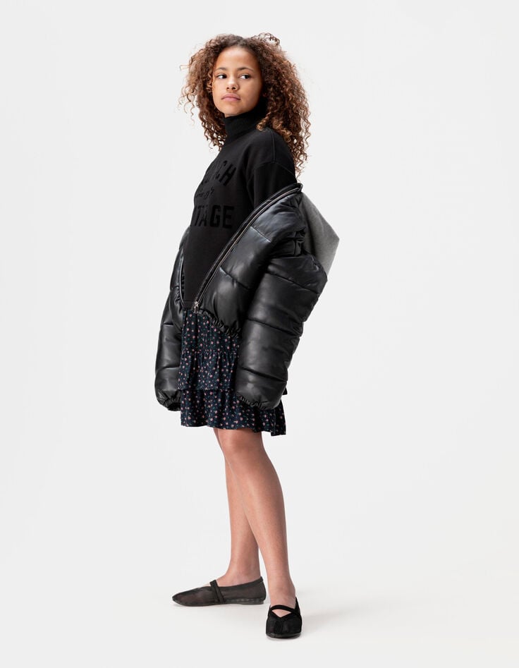 Robe sweat noire bi-matière et imprimé fleuri fille-7 Robe sweat noire bi-matière et imprimé fleuri fille-7