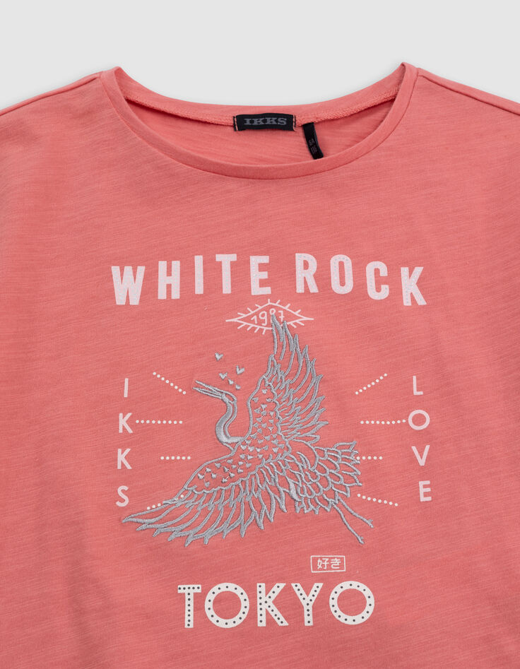 T-shirt corail coton bio oiseau silver fille-3