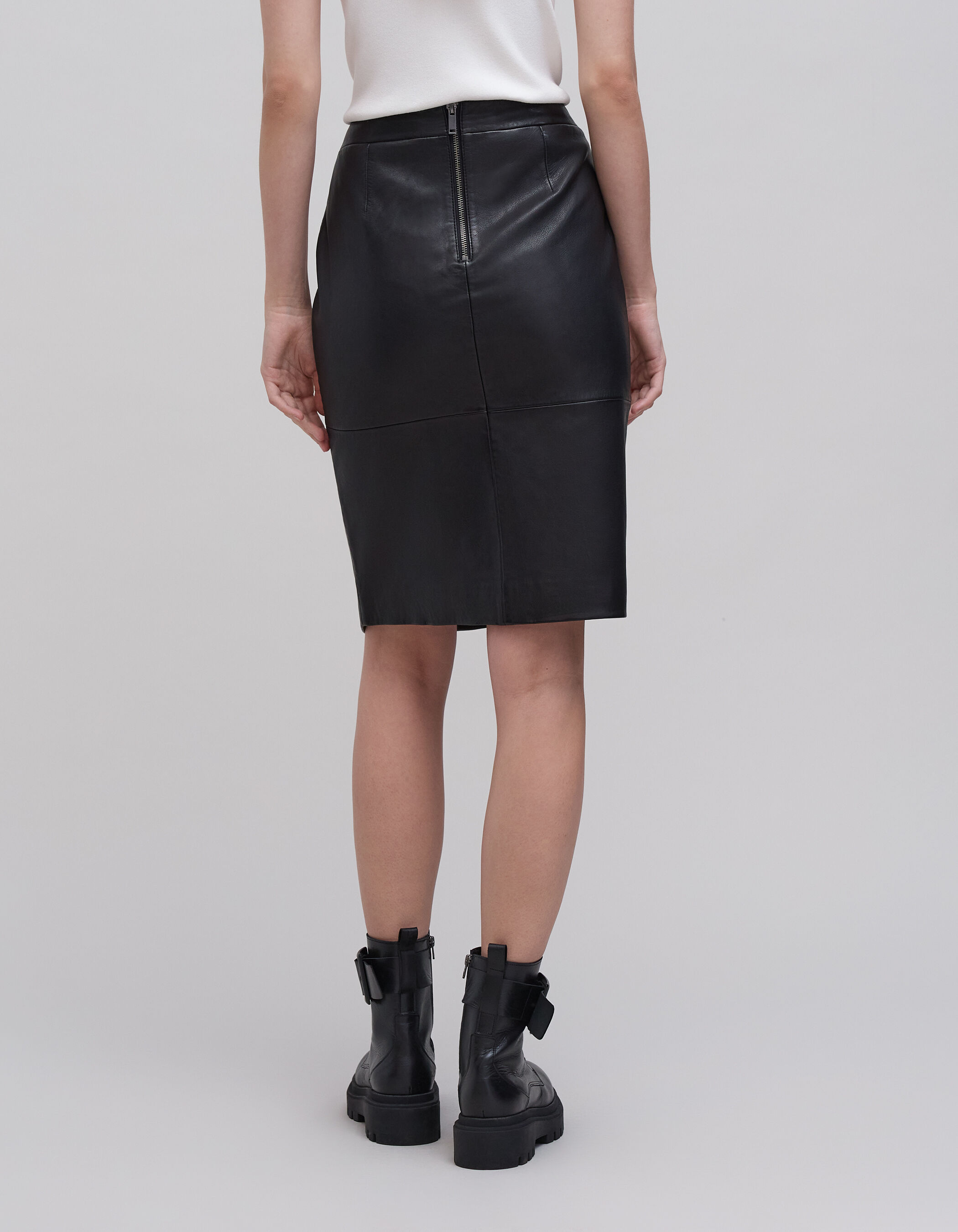 Jupe crayon noire en cuir pressionne Femme IKKS