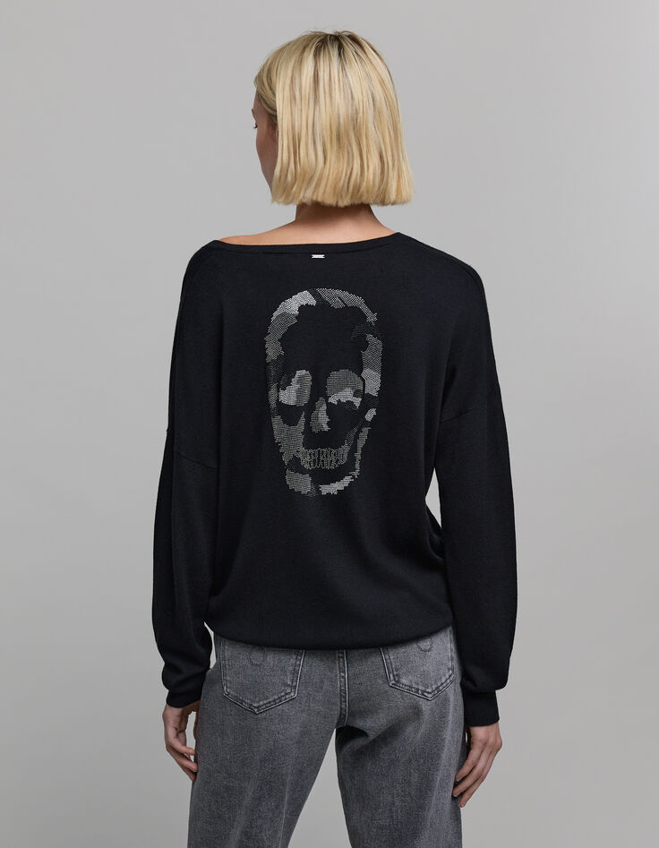 Woman's black skull and crossbones sweater-5 Woman's black skull and crossbones sweater-5
