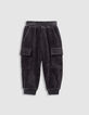 Pantalon de jogging gris maille velours côtelé garçon-1