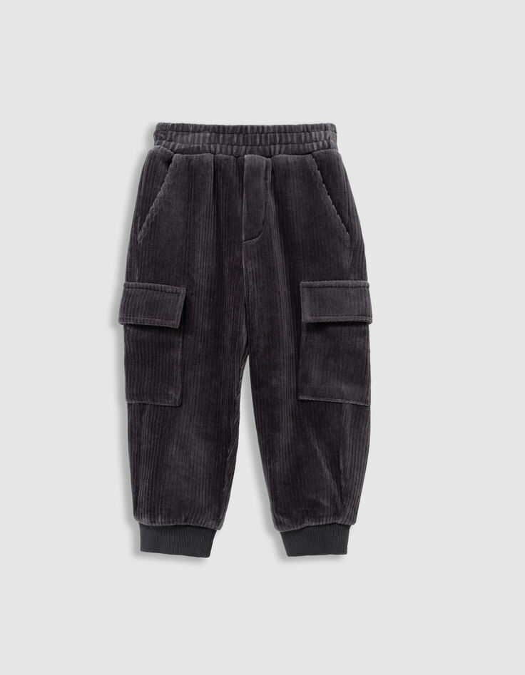 Pantalon de jogging gris maille velours côtelé garçon-1