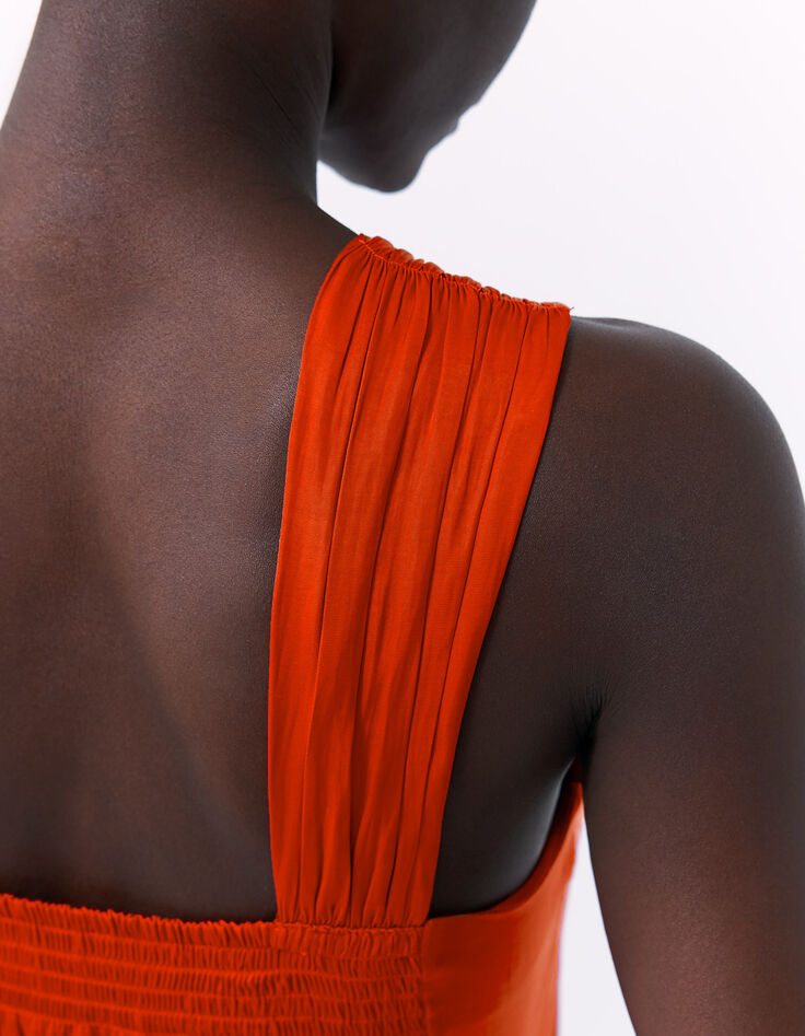 Top asymétrique à encolure nouée orange femme-4