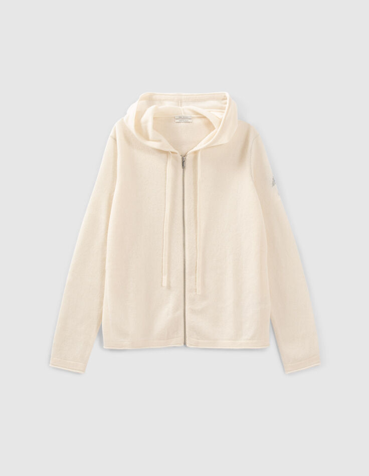 Cardigan écru à capuche 100% cachemire Femme-5