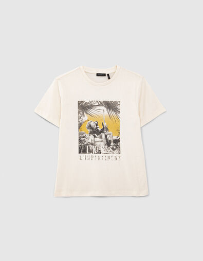 T-shirt écru coton bio visuel lion-guitariste garçon - IKKS