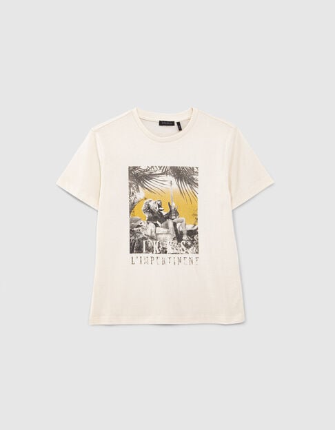 Ecru T-shirt biokatoen opdruk leeuw-gitarist jongens - IKKS