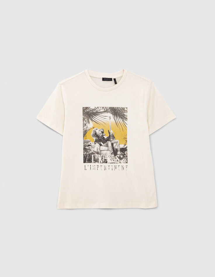 T-shirt écru coton bio visuel lion-guitariste garçon-1