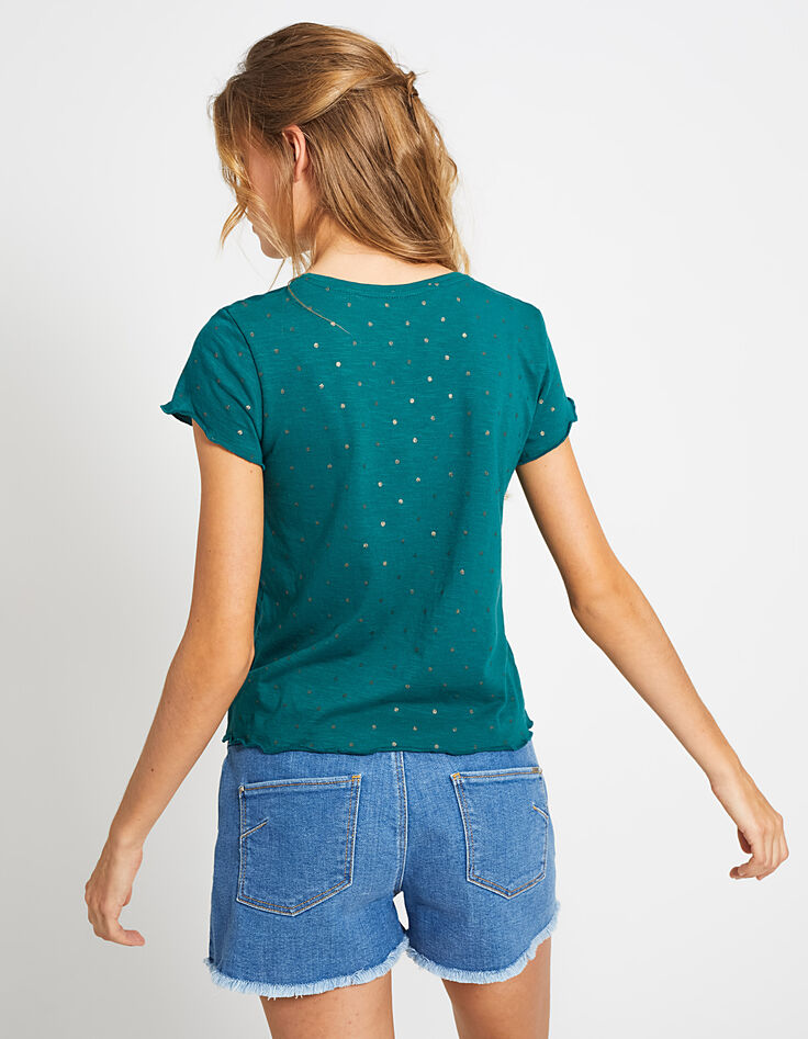 Camiseta esmeralda lunares dorados-4