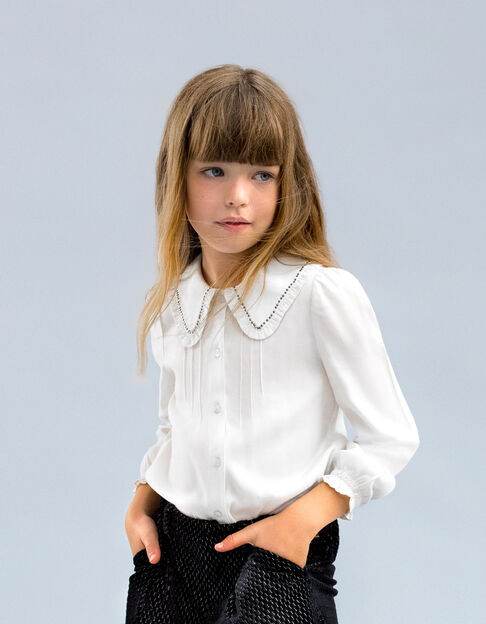 Camisa blanca LENZING™ ECOVERO™ cuello con tachuelas niña