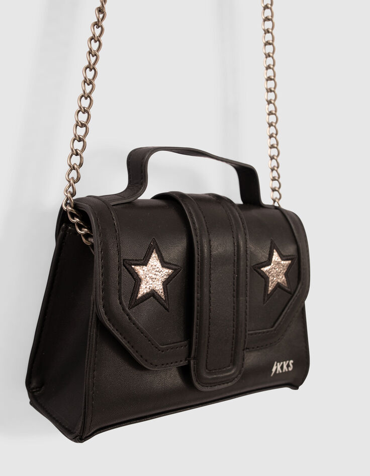 Schwarze M&auml;dchen-Minihandtasche mit silberfarbenen Sternen-4