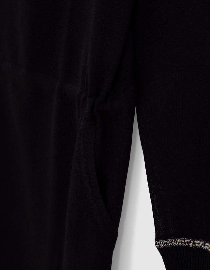 Cardigan mi-long noir tricot à capuche Femme-5