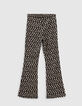 Pantalon flare noir imprimé fleurs graphiques fille-1