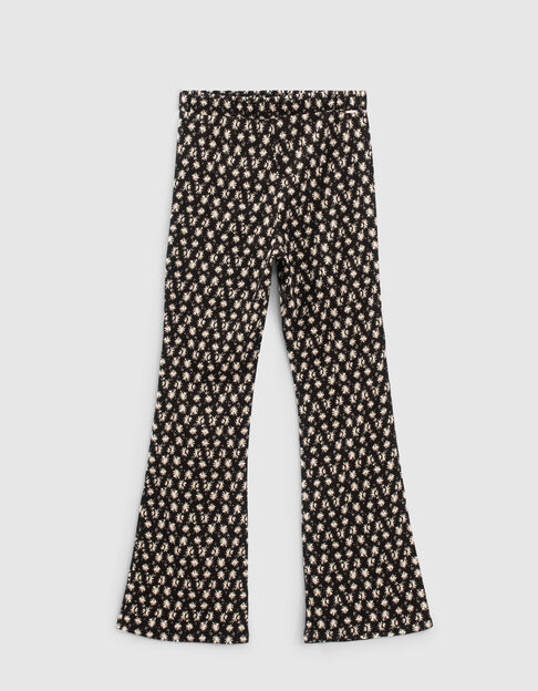 Girls’ black graphic flower print flared trousers - IKKS