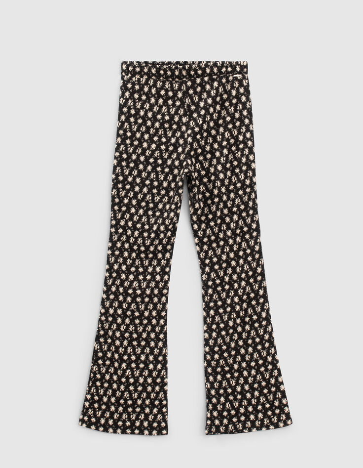 Pantalon flare noir imprimé fleurs graphiques fille-1