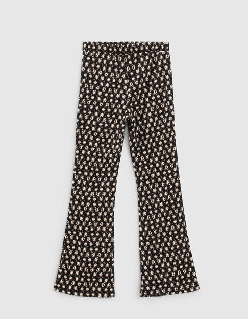 Girls’ black graphic flower print flared trousers