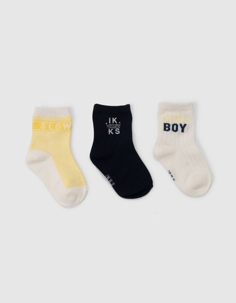 Chaussettes marine, blanches et jaunes bébé garçon