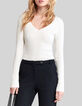 Women’s ecru ribbed knit studded sweater-1