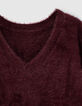 Jersey cuello V burdeos punto pelo mujer-3