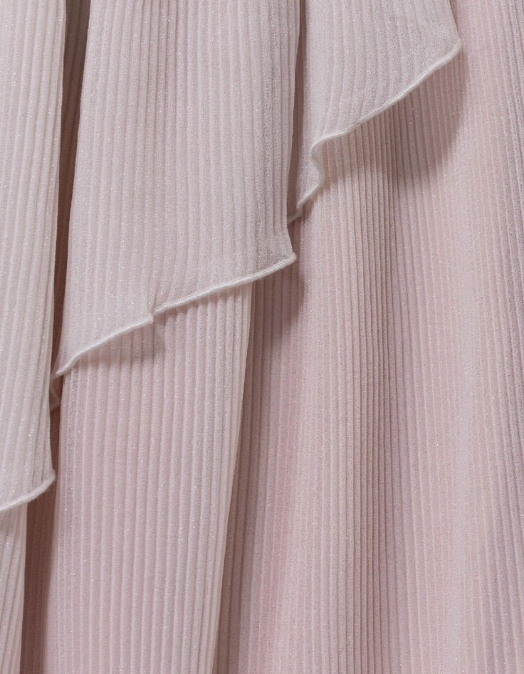 Falda larga plisada rosa con volante asim&eacute;trico para ni&ntilde;a-5