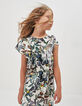 Robe longue blanc cassé imprimé jungle oiseaux fille-1