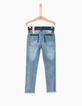 Jean skinny faded blue 7/8ème bas frangés fille-2