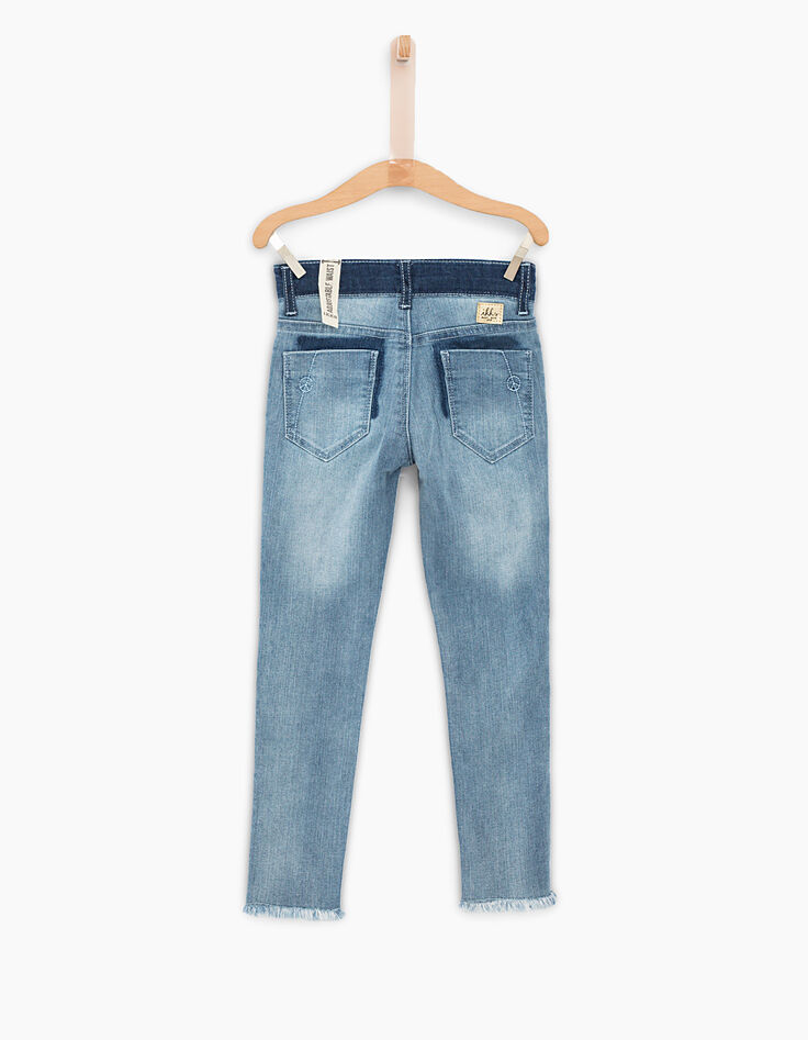 Jean skinny faded blue 7/8ème bas frangés fille-2