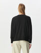 Pull encolure V noir tricot fin oversize Femme-3