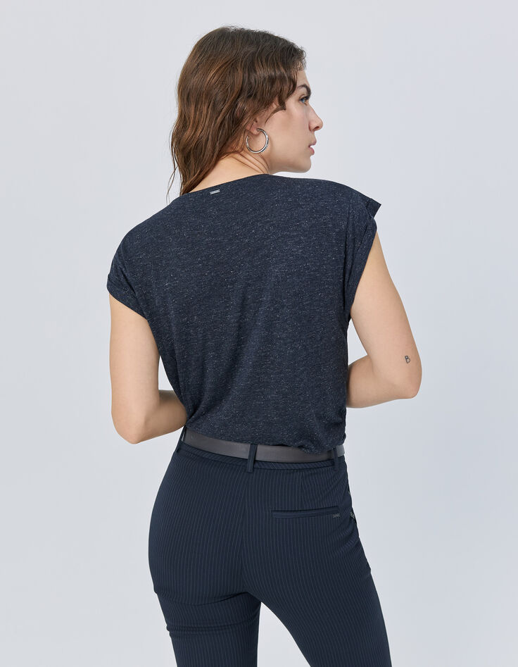Tee-shirt marine pailleté brodé tête de mort Femme-2