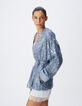 Veste oversize bleue brod&eacute;e sequins esprit kimono Femme-4
