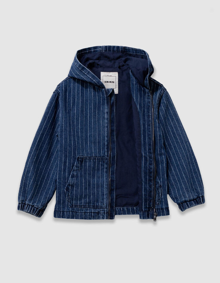 Blue denim hooded jacket with tennis stripes for boy-5