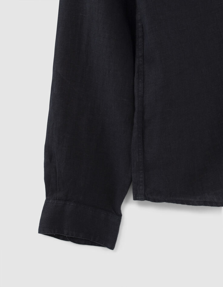 Marineblaues SLIM-Herrenhemd aus 100% Leinen-2