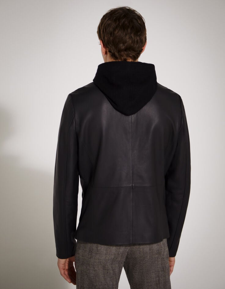 Men’s black leather jacket with seaming-2