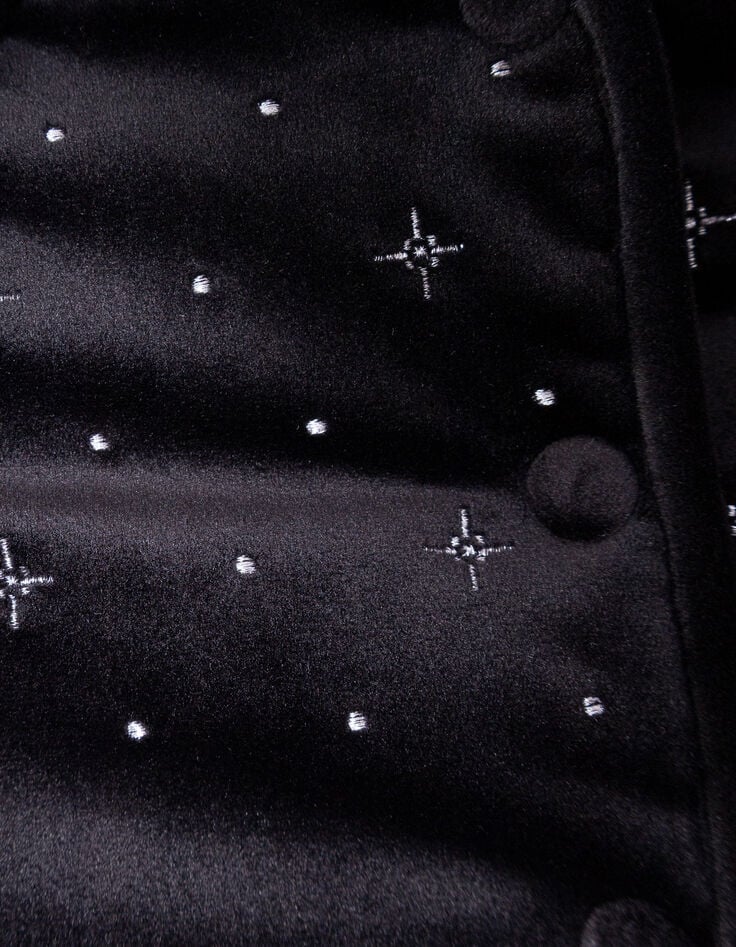 Cardigan noir velours matelassé brodé fille-9 Cardigan noir velours matelassé brodé fille-9